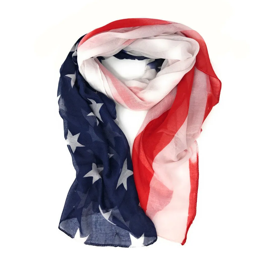 Patriotic USA American Flag Red White Scarf Scarves Sheer Lightweight