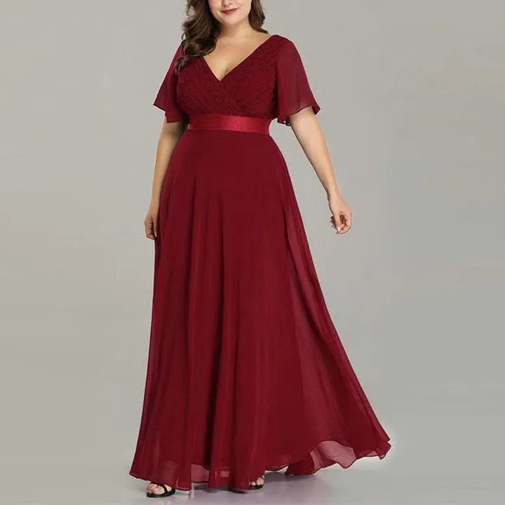 Premium chiffon flare short sleeves maxi dress | High waist large swing flare dress evening gowns