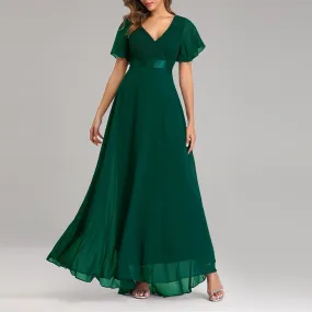 Premium chiffon flare short sleeves maxi dress | High waist large swing flare dress evening gowns