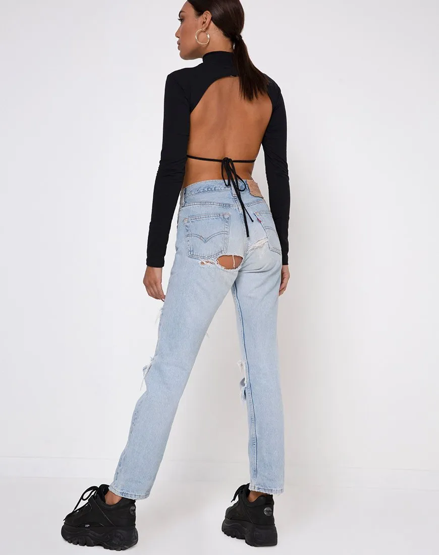 Quelia Crop Top in Black with 'Saint' Embro