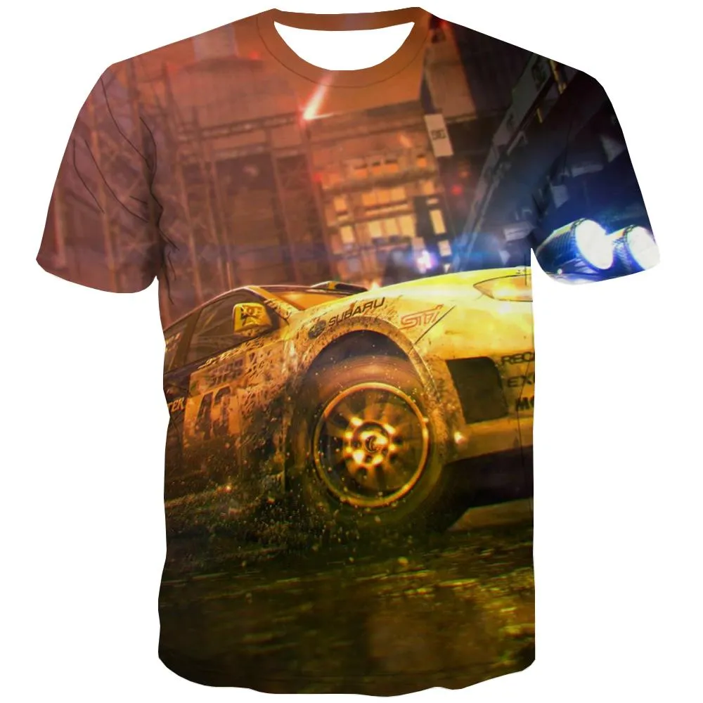 Racing Car T-shirt Men Metal Tshirts Casual City T shirts Funny Gray Tshirt Printed Retro Tshirt Anime