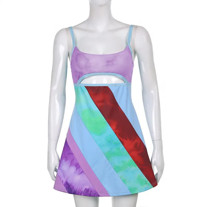 Rainbow Cut Out Mini Dress