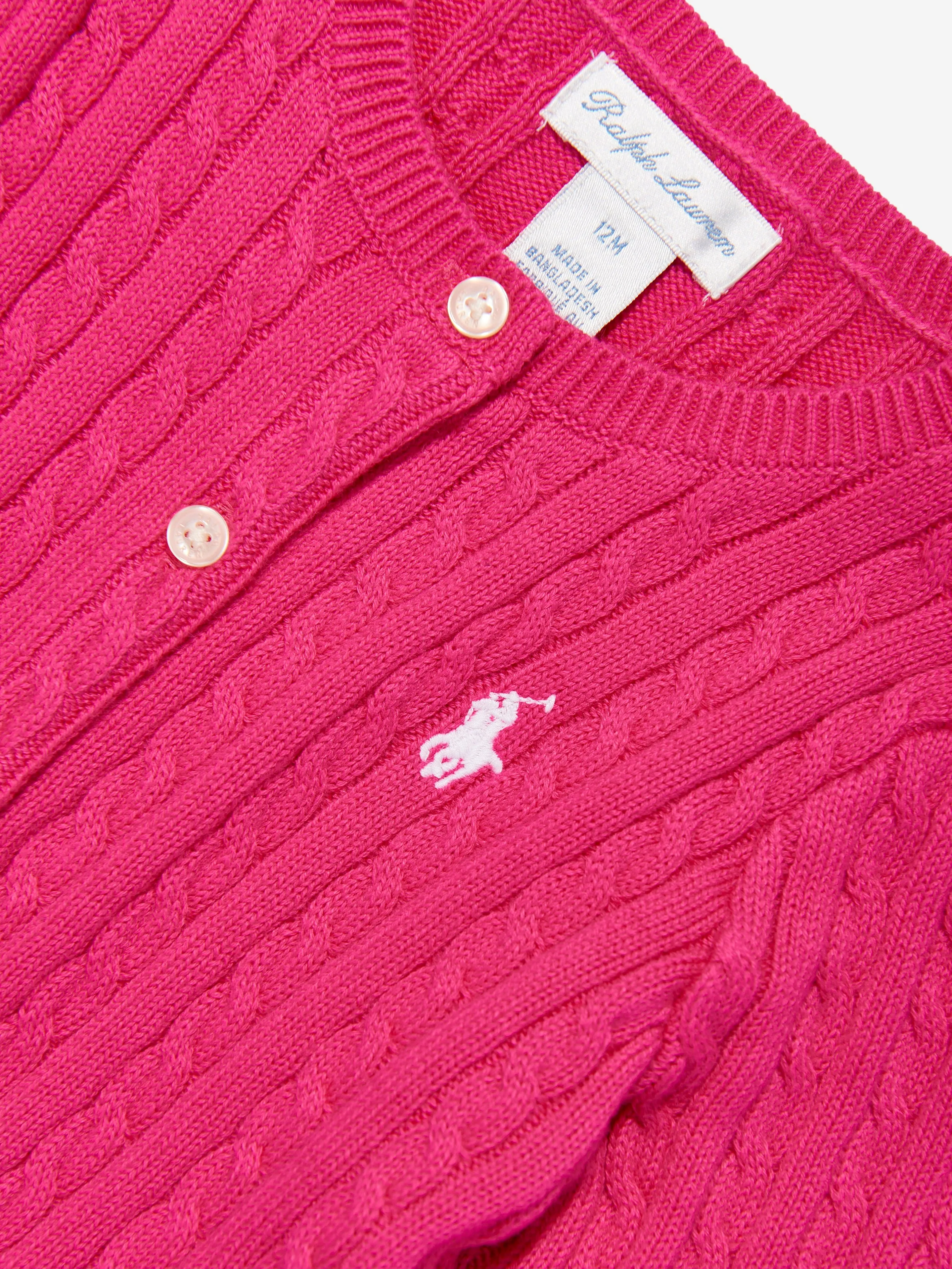 Ralph Lauren Baby Girls Mini Cable Cardigan in Pink