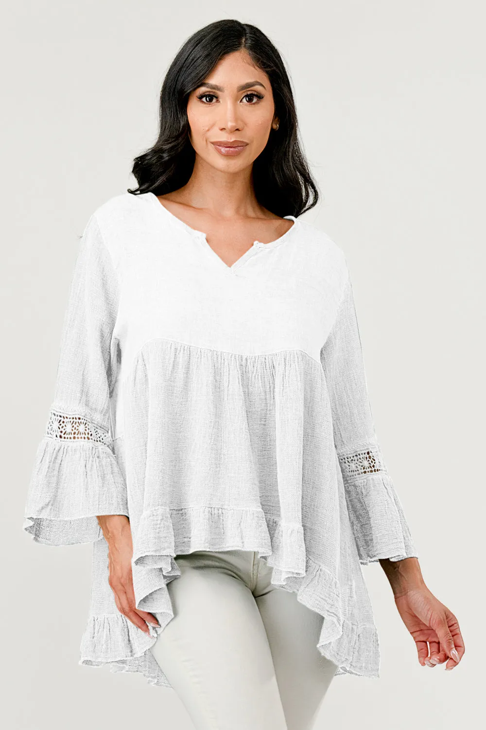 Raw Moda Lace Sleeves Linen Cotton Top