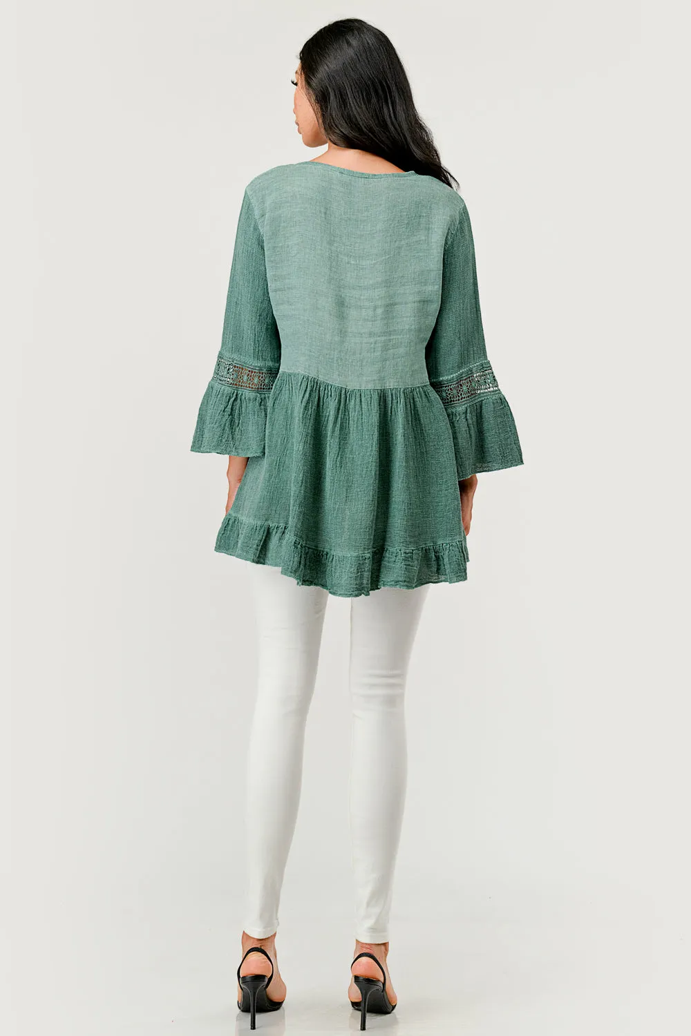 Raw Moda Lace Sleeves Linen Cotton Top