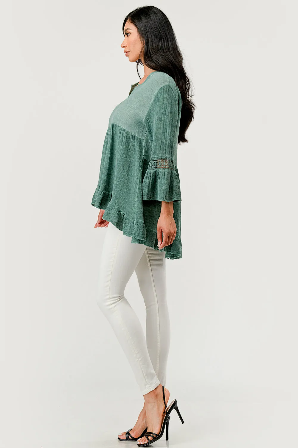 Raw Moda Lace Sleeves Linen Cotton Top