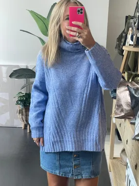 Roll Neck Relaxed Knit- blue