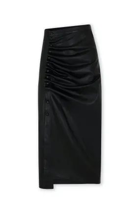 Ruched Button Midi Skirt