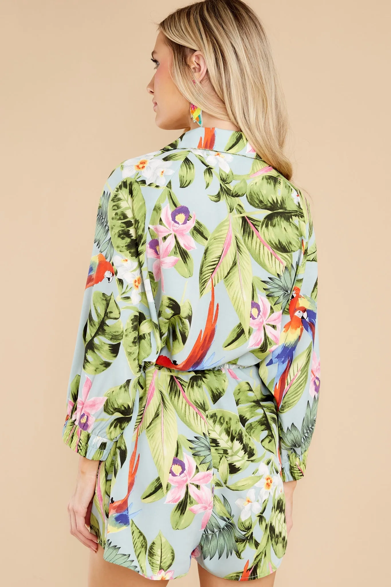 Scenic View Sage Multi Tropical Print Romper