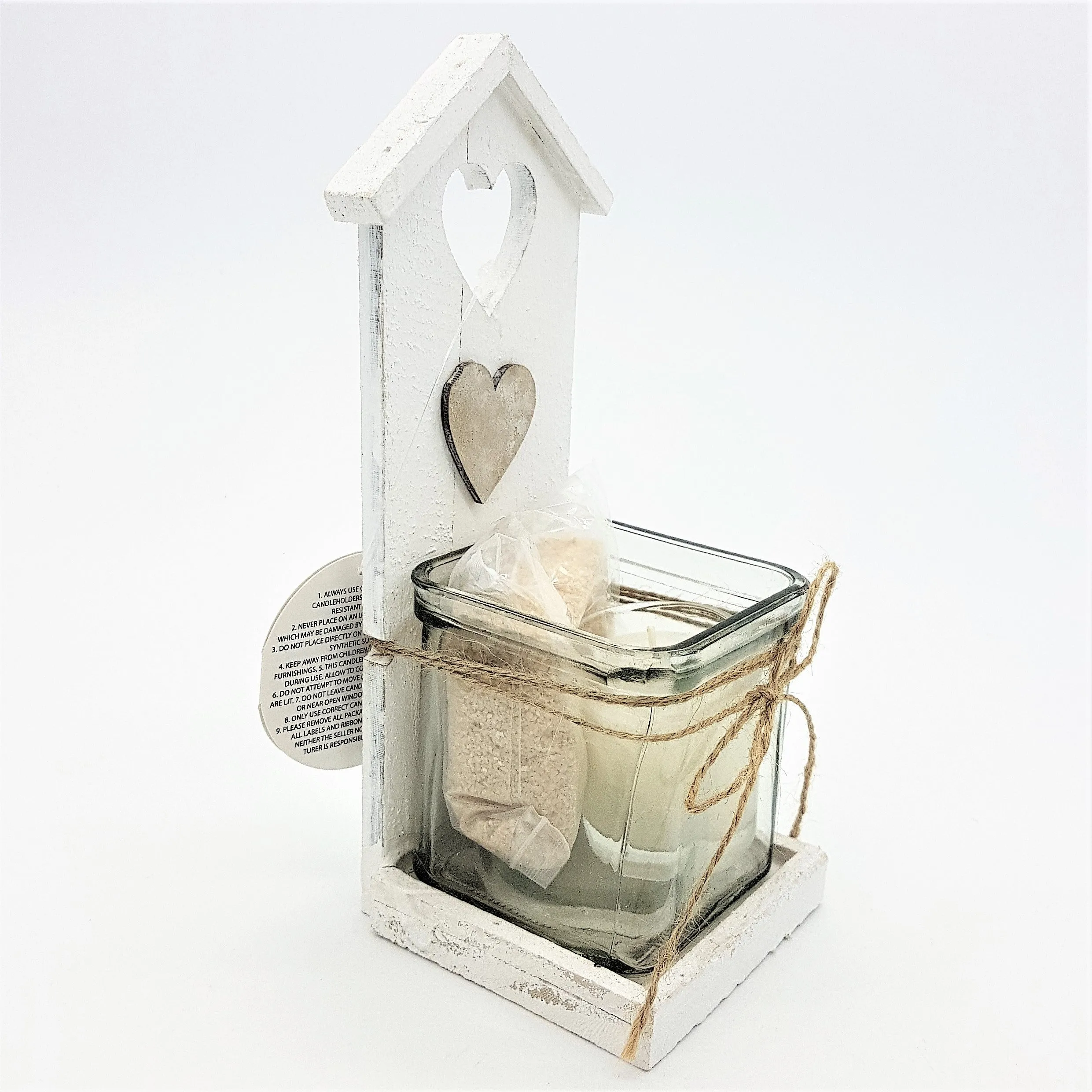 Shabby Chic 'Beach Hut' Tealight Holder with Hearts