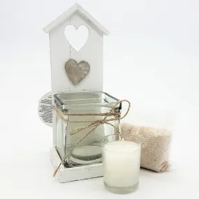 Shabby Chic 'Beach Hut' Tealight Holder with Hearts