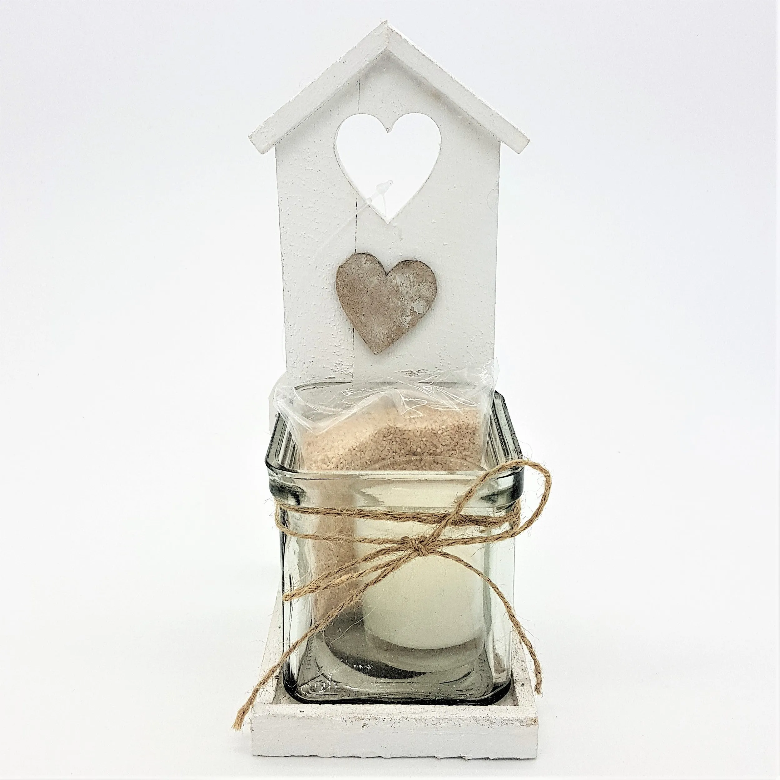 Shabby Chic 'Beach Hut' Tealight Holder with Hearts