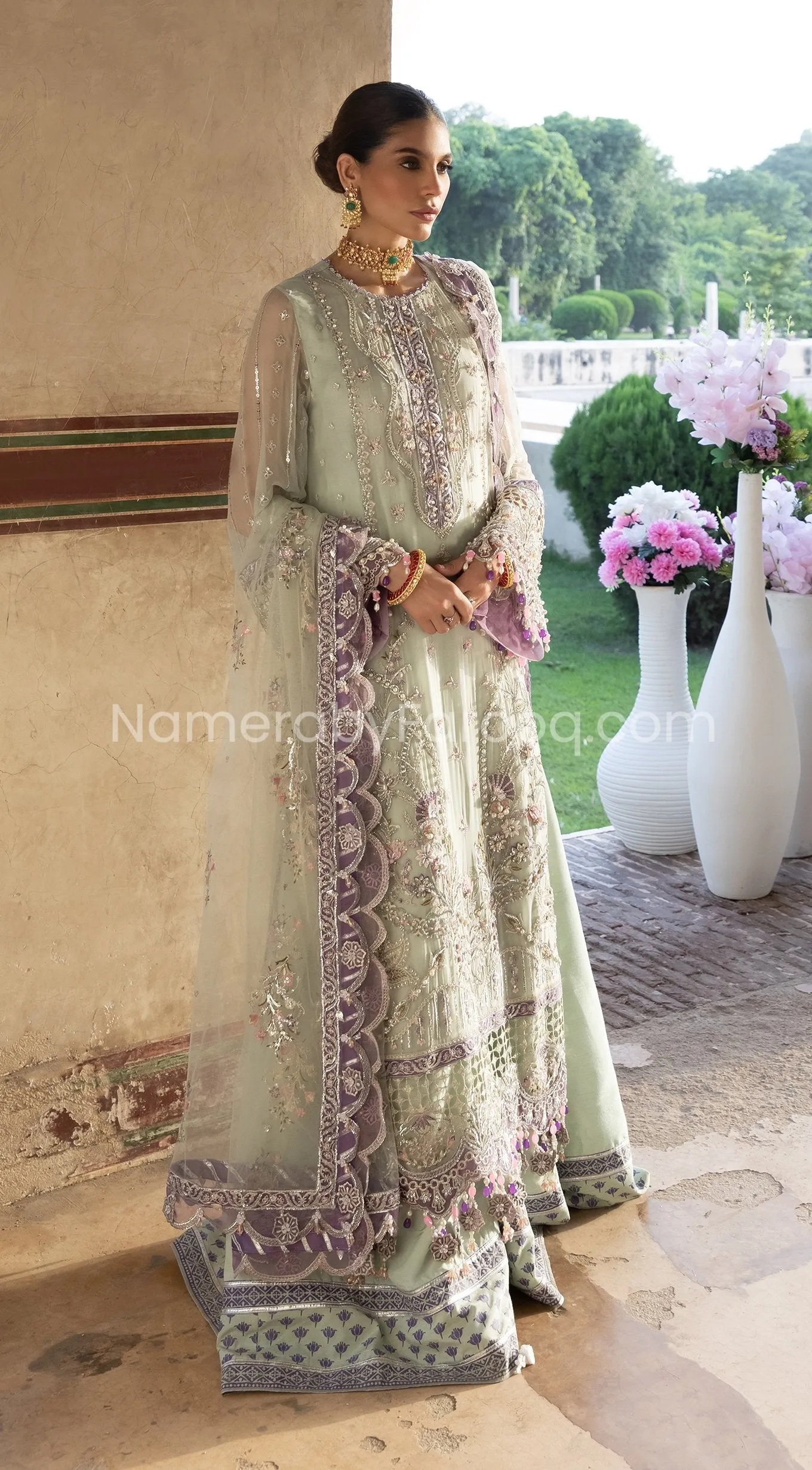 Sharara Dress Pakistani in Soft Pistachio Shade #PF255