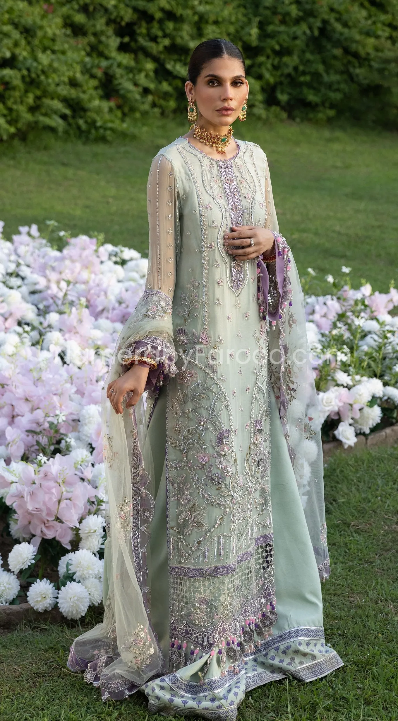 Sharara Dress Pakistani in Soft Pistachio Shade #PF255