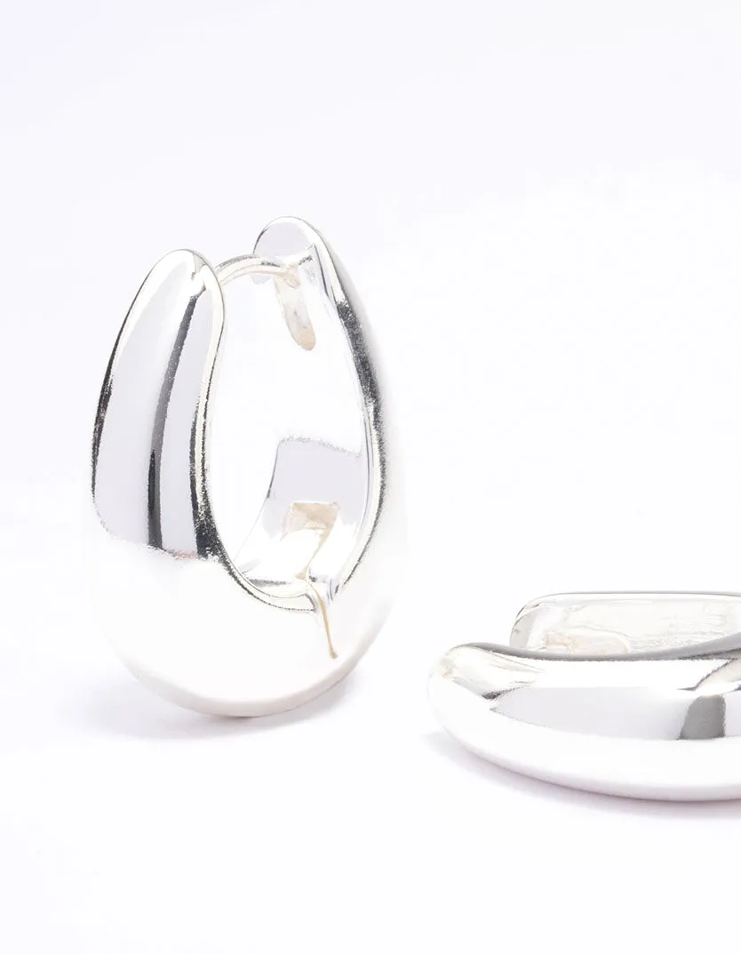 Silver Plated Chunky Oval Huggie Earrings