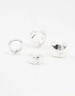 Silver Plated Mini Chunky Hoop Earrings 2-Pack