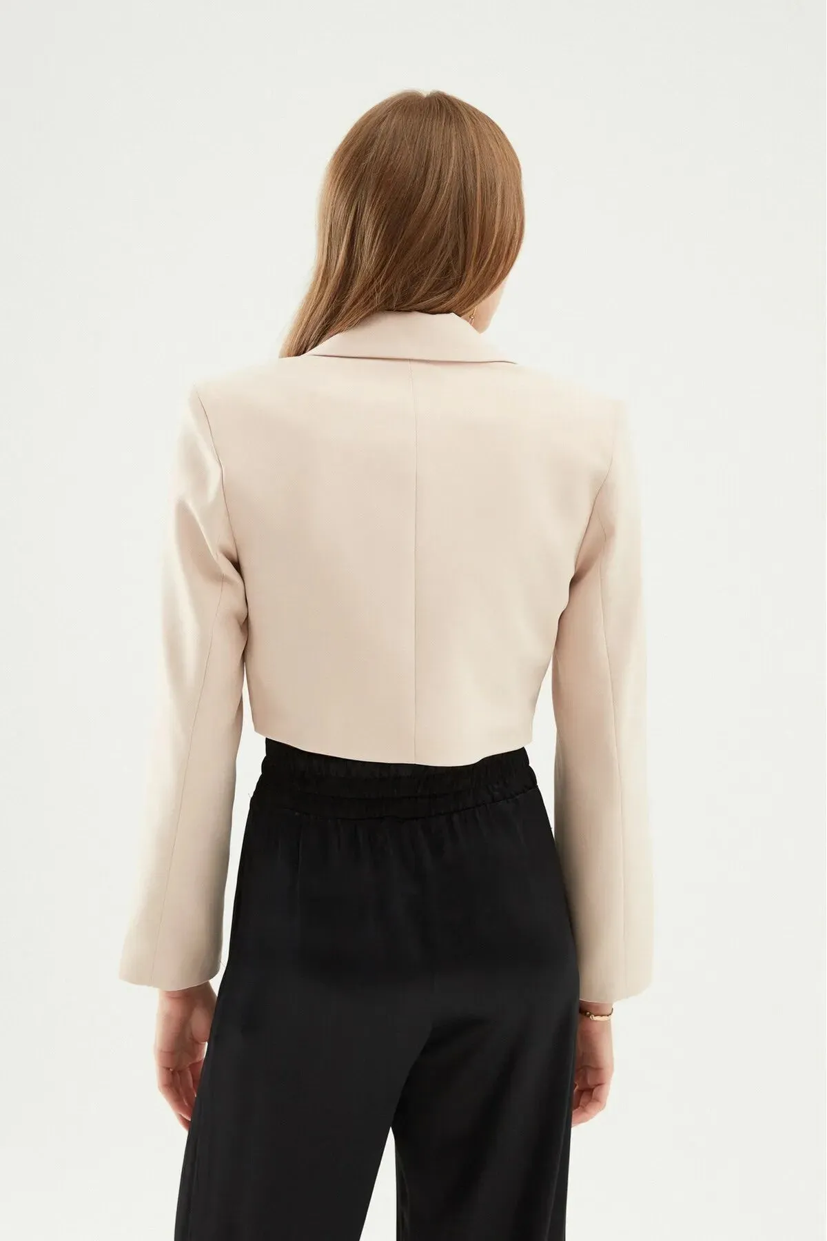 Single Button Cropped Beige Jacket