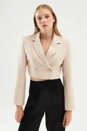 Single Button Cropped Beige Jacket