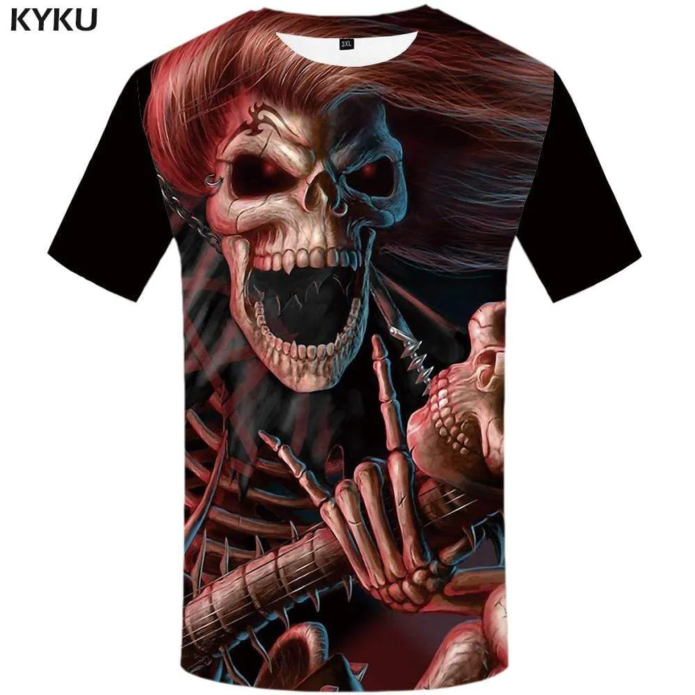 Skull T-shirts Men Skeleton Tshirt Anime Gothic T-shirt 3d Music T shirts Funny Red Tshirts Print Mens Fashion Graphic Unisex