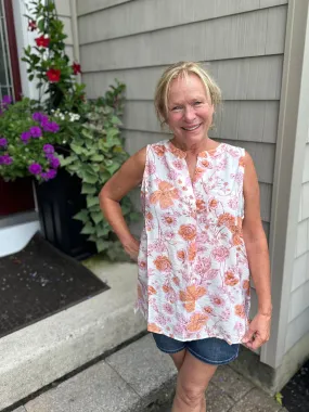 Sleeveless Floral Tank in Apricot