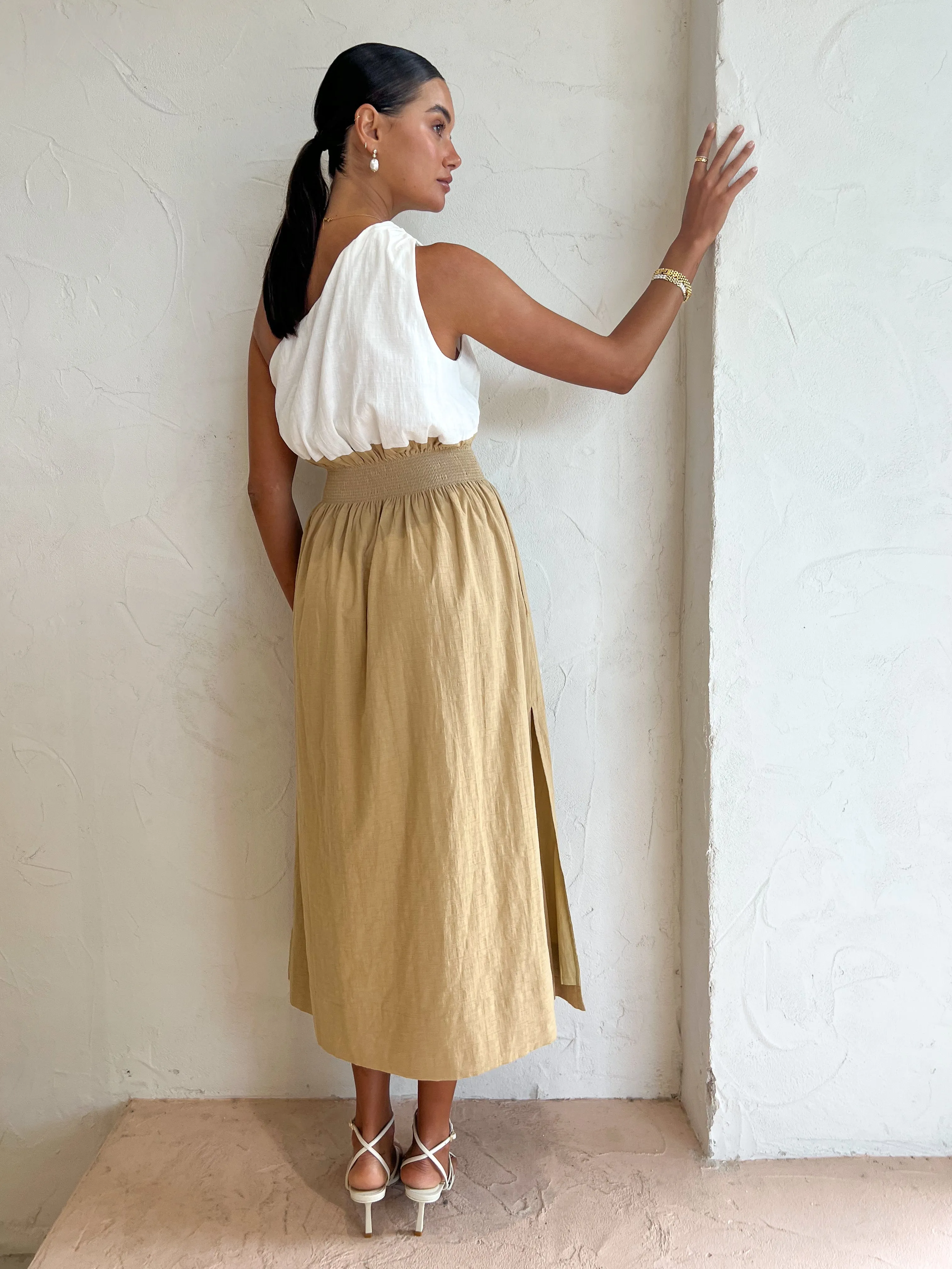 Sovere Reserve Midi Dress in Latte