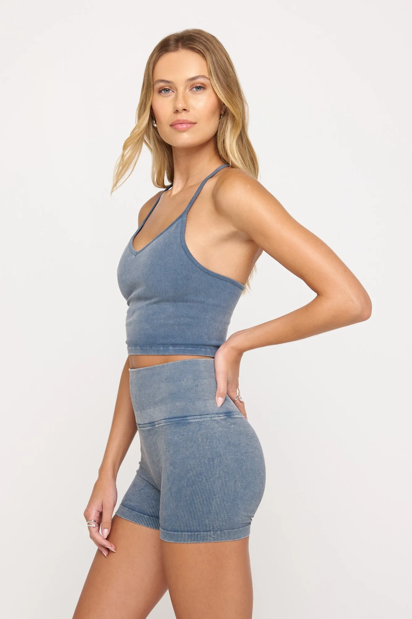 SPIRITUAL GANGSTER BRYN WASHED SEAMLESS CROP TANK - ORION BLUE