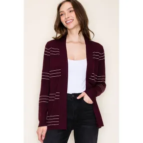 Stitch Striped Open Front Cardigan: FIG / S