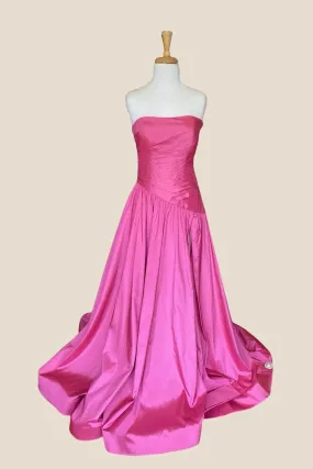 Strapless Hot Pink Ruched Long Formal Gown