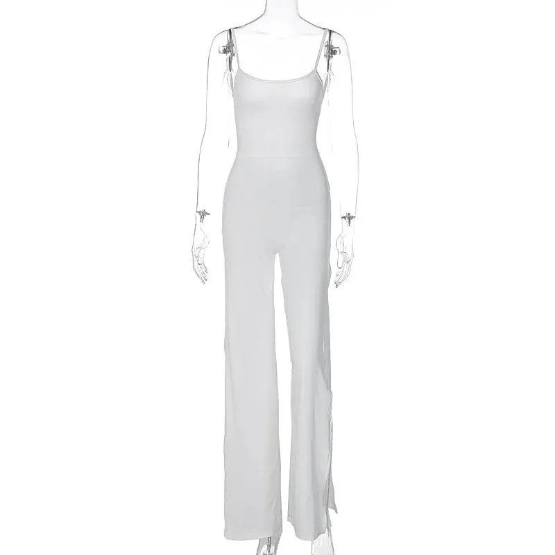 SULTRY ALLURE OPEN-BACK THIGH-SPLIT JUMPSUIT