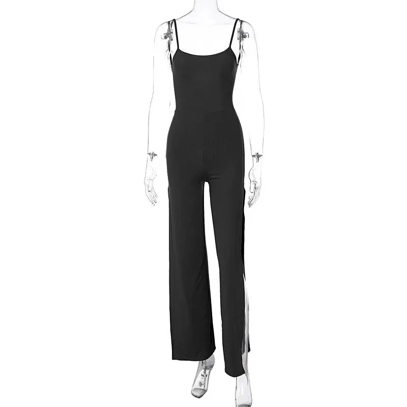 SULTRY ALLURE OPEN-BACK THIGH-SPLIT JUMPSUIT