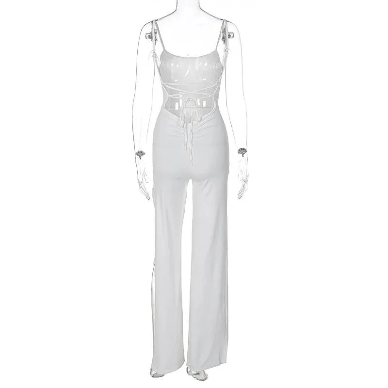 SULTRY ALLURE OPEN-BACK THIGH-SPLIT JUMPSUIT