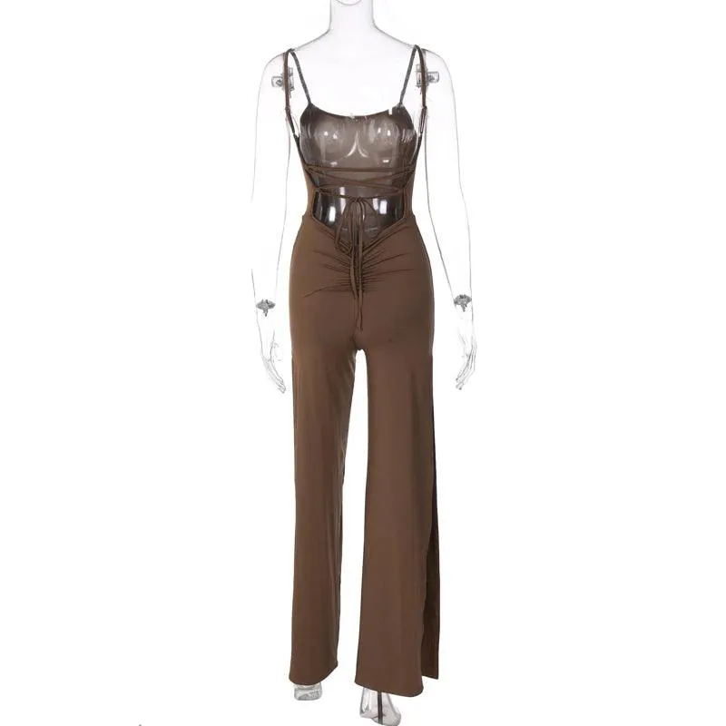 SULTRY ALLURE OPEN-BACK THIGH-SPLIT JUMPSUIT