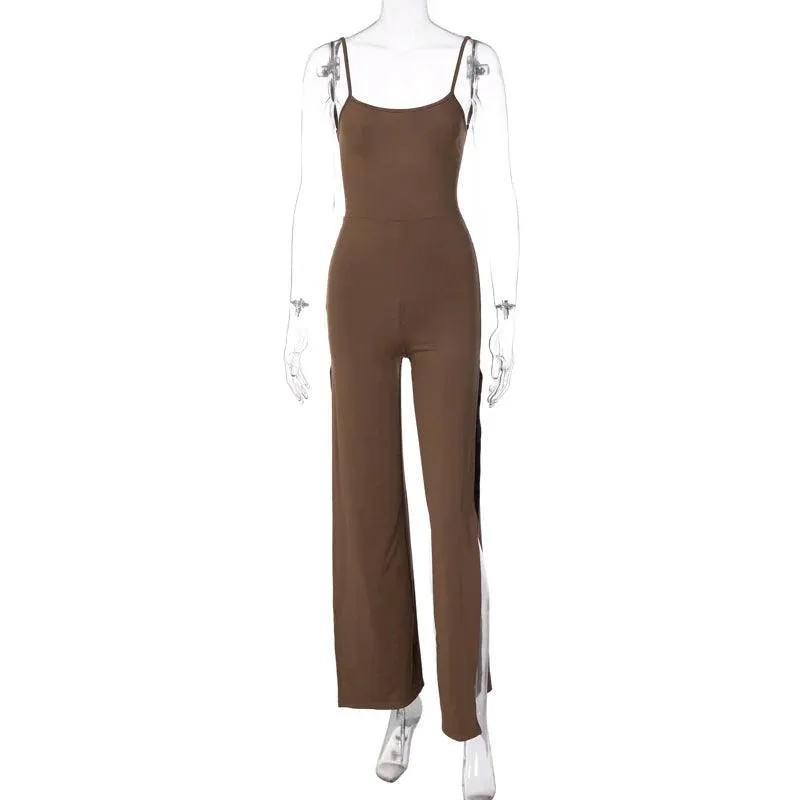 SULTRY ALLURE OPEN-BACK THIGH-SPLIT JUMPSUIT