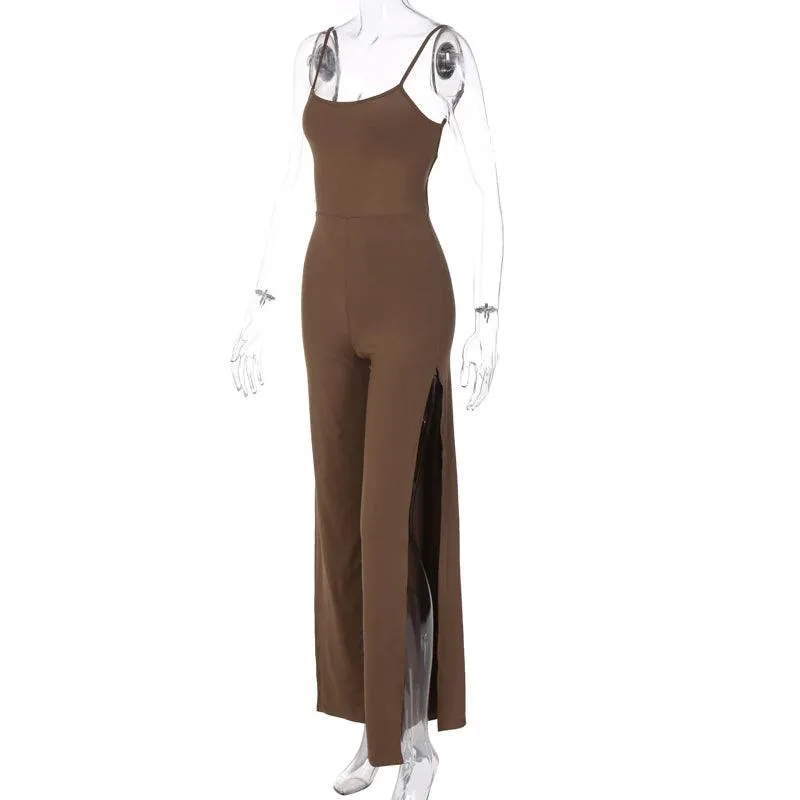 SULTRY ALLURE OPEN-BACK THIGH-SPLIT JUMPSUIT