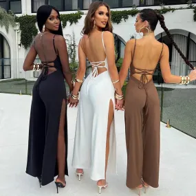 SULTRY ALLURE OPEN-BACK THIGH-SPLIT JUMPSUIT