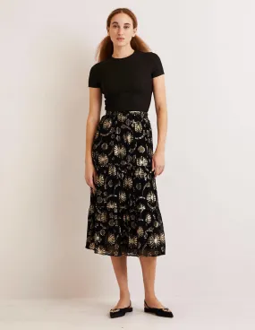 Tiered Midi Skirt-Lurex Jacquard