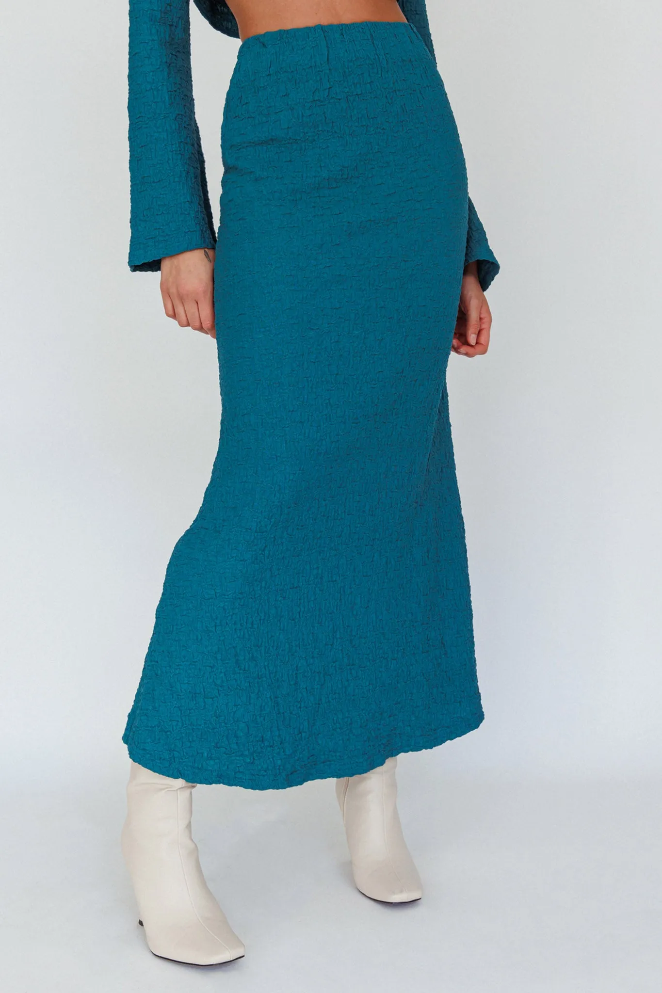 Treasures Textured Midi Skirt Teal