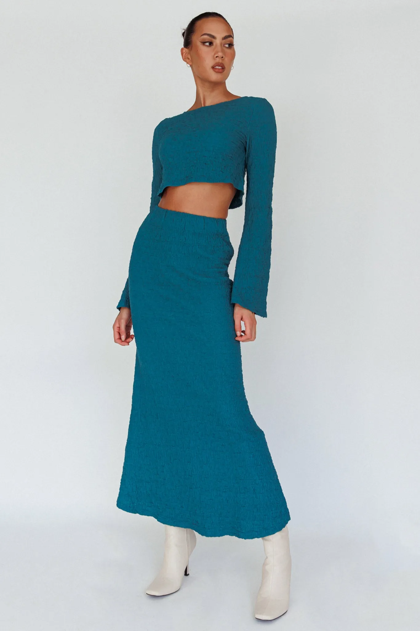 Treasures Textured Midi Skirt Teal