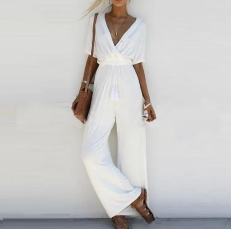 V-Neck Wide Legs Jumpsuit