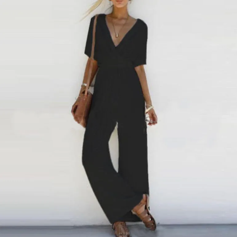 V-Neck Wide Legs Jumpsuit