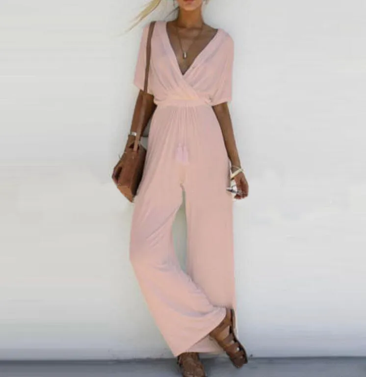 V-Neck Wide Legs Jumpsuit