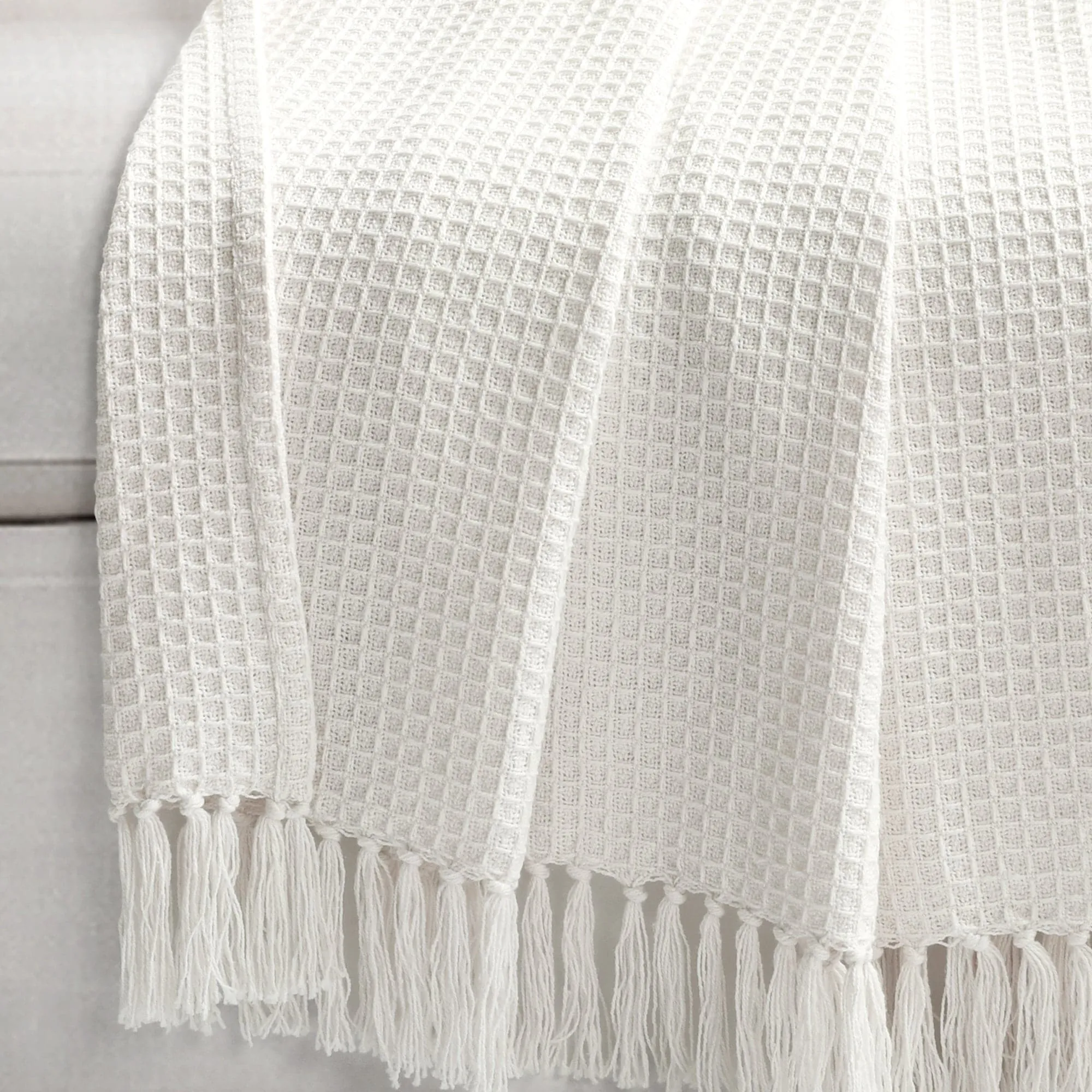 Waffle Cotton Knit Tassel Fringe Throw