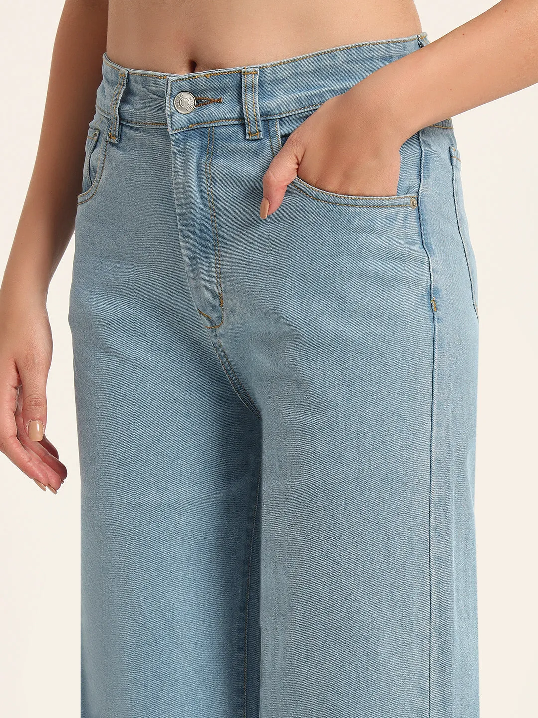 WOMEN LIGHT BLUE WIDE LEG STRETCHABLE JEANS