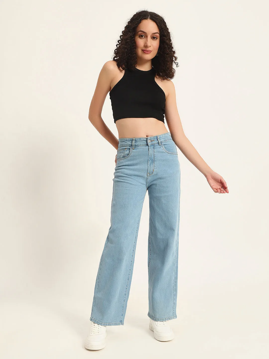 WOMEN LIGHT BLUE WIDE LEG STRETCHABLE JEANS