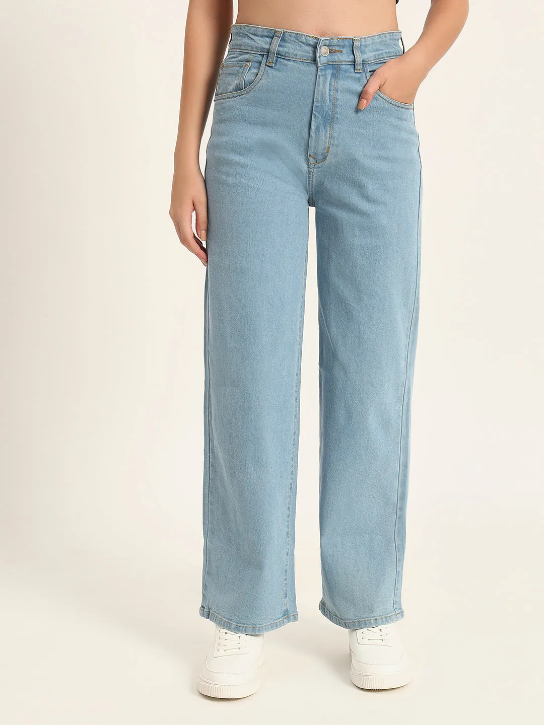 WOMEN LIGHT BLUE WIDE LEG STRETCHABLE JEANS