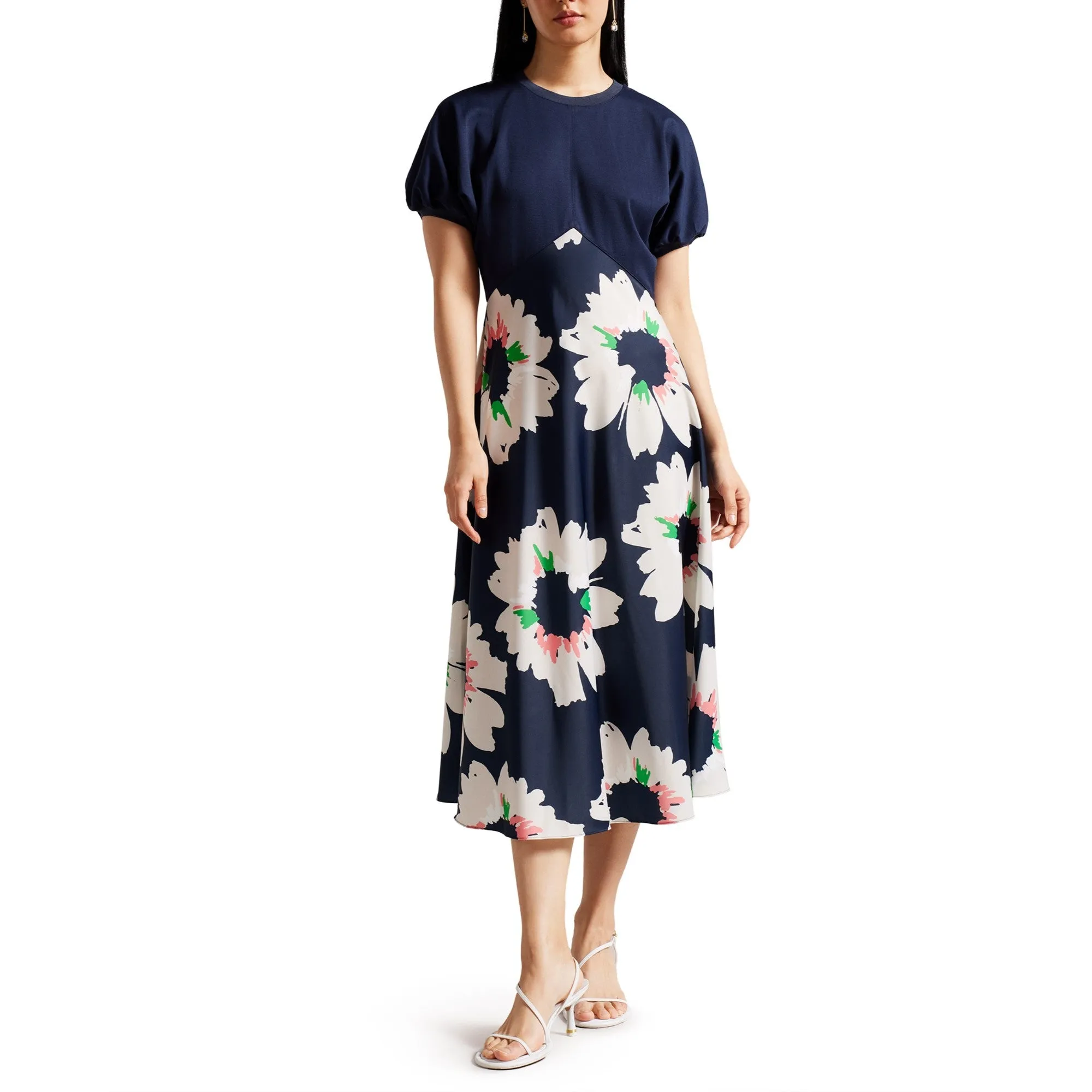 Women Wmd-Daysiah-Ponte Top With Midi Skirt Dress - Dk-Navy