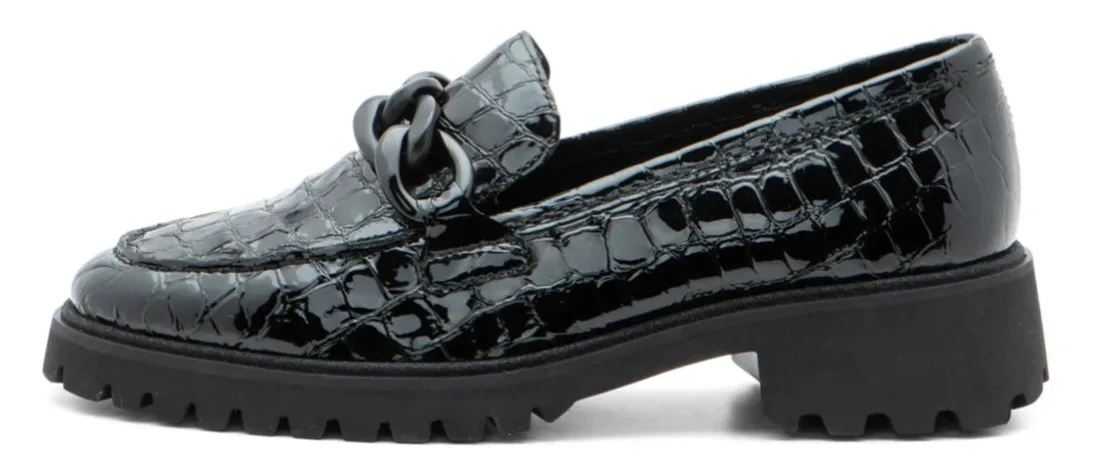 WOMEN'S ARA KIANA CHUNKY SOLE CHAIN LOAFER | BLACK CROCO PATENT