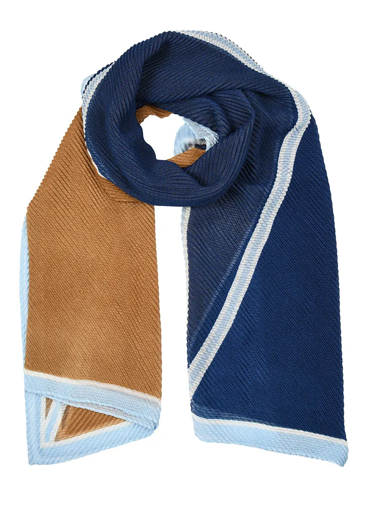 Women’s Pleated Lightweight Scarf with Diagonal Cross Print and Border