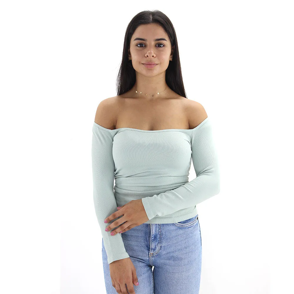 Women's Ribbed Plain Solid Top,Light Green