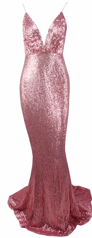 Women's V-Neck Sequin Long Dress